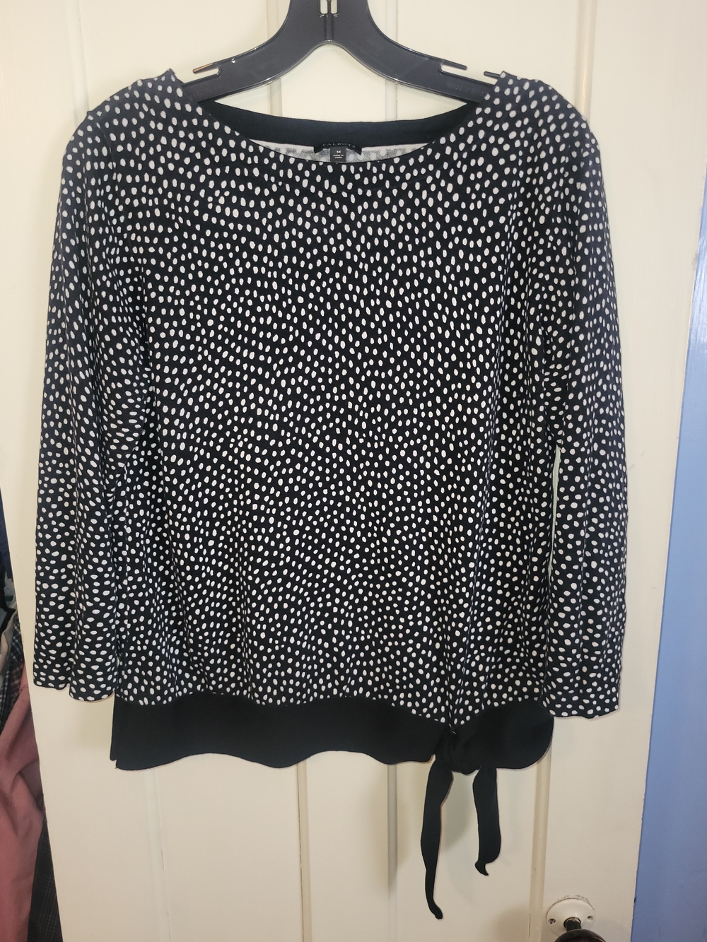 Talbots Black and White Dot Tie-Hem Long Sleeve Tee